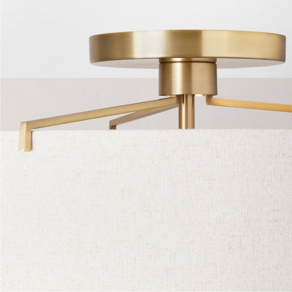 HEARTH & HAND NWT fabric shade semi-flush mount ceiling light -brass/oatmeal - Picture 4 of 8